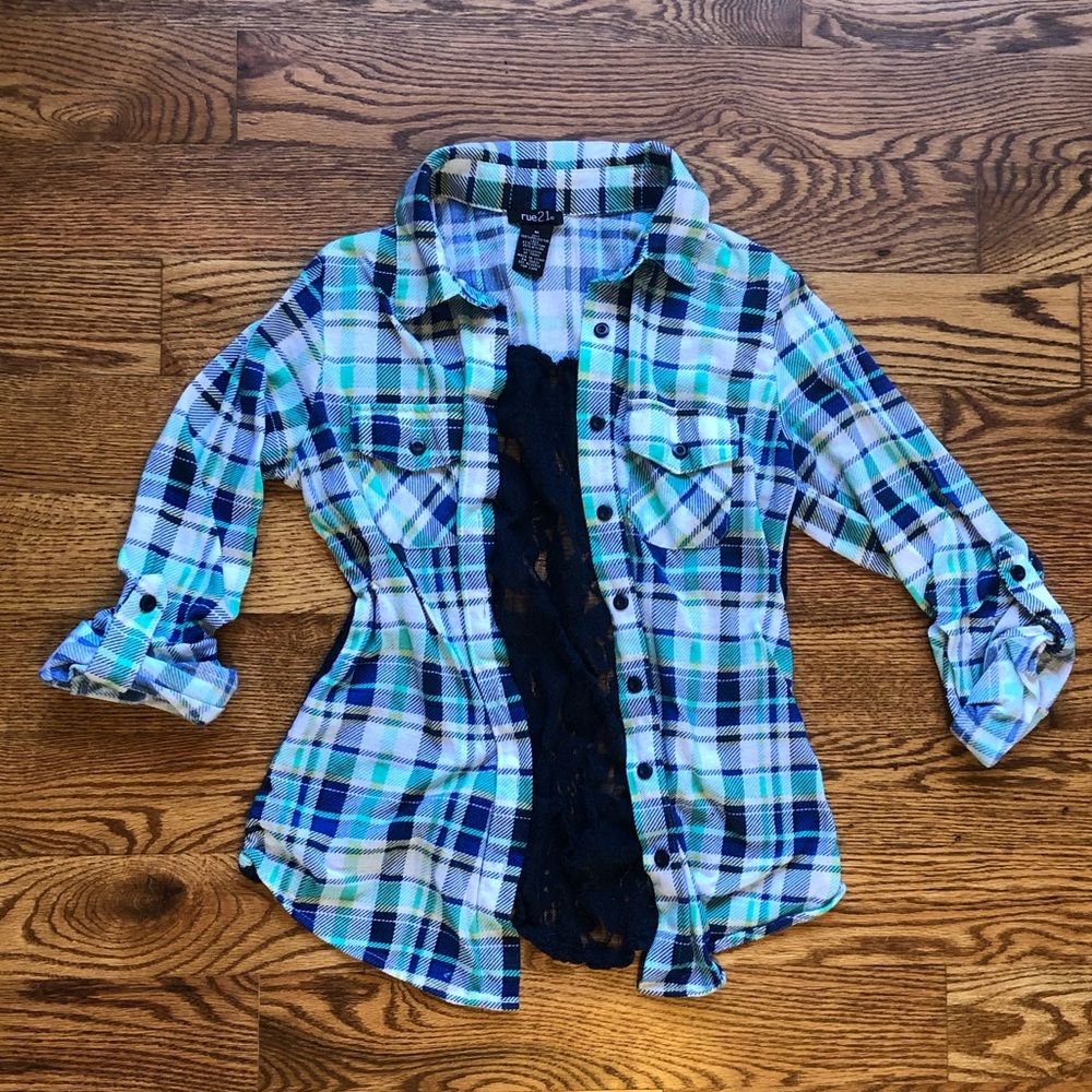 Flannel Button up with Lace back